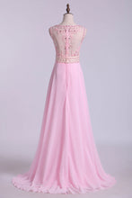 Load image into Gallery viewer, 2022 Beaded Bodice Bateau Prom Dresses Chiffon Floor Length