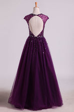 Load image into Gallery viewer, 2022 Prom Dress Scoop A Line/Princess Open Back Tulle With Beads