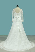 Load image into Gallery viewer, 2024 Scoop Long Sleeves Lace Wedding Dresses With Applique And Sash Court Train