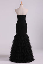 Load image into Gallery viewer, 2024 Black Sweetheart Ruffled Bodice Evening Dresses Tulle Floor Length Mermaid