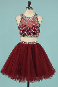 2022 Hot Selling Homecoming Dresses Scoop A-Line Beaded Bodice Tulle Short/Mini