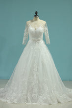 Load image into Gallery viewer, 2024 Scoop A Line Wedding Dresses Tulle With Applique And Sash