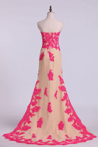 2022 Asymmetrical Prom Dresses Sheath Sweetheart With Applique