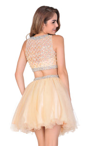 2022  A-Line Homecoming Dresses Short/Mini Scoop Beaded Bodice Tulle