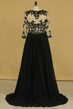 Load image into Gallery viewer, 2022 Plus Size Black Mother Of The Bride Dresses V Neck A Line Chiffon With Applique
