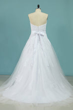 Load image into Gallery viewer, 2022 A Line Sweetheart Tulle With Aplique And Sash Wedding Dresses