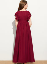 Load image into Gallery viewer, Chiffon Neck Floor-Length A-Line Annika Ruffles With Cascading Junior Bridesmaid Dresses Scoop
