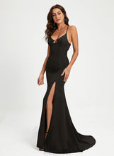 Load image into Gallery viewer, Trumpet/Mermaid Train Scoop Maia Crepe Stretch Sweep Prom Dresses