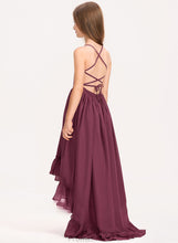 Load image into Gallery viewer, Bow(s) Neck Junior Bridesmaid Dresses Thirza With A-Line Chiffon Cascading Ruffles Scoop Asymmetrical