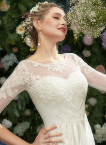 Tea-Length Wedding Dresses Dress Illusion Wedding A-Line Satin Lace Kaylynn