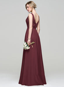 Floor-Length Sequins A-Line Fabric Neckline Lace Ruffle Beading V-neck Embellishment Length Silhouette Bridesmaid Dresses