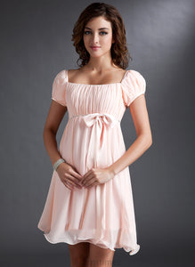 Neckline Kaya Bow(s) Homecoming Dresses Ruffle Chiffon Square A-Line Homecoming Beading Dress With Short/Mini