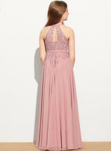 Load image into Gallery viewer, Lace Scoop Chiffon Carolina Neck Junior Bridesmaid Dresses Floor-Length A-Line