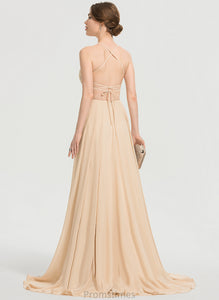 Sweep Prom Dresses A-Line Train Chiffon Britney Square With Sequins Beading