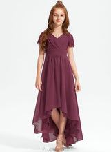 Load image into Gallery viewer, Chiffon Junior Bridesmaid Dresses Ruffle Lace With V-neck Cheyenne A-Line Asymmetrical