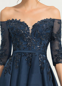 With Asymmetrical Kaitlyn Homecoming Dresses Dress Satin Off-the-Shoulder A-Line Lace Homecoming