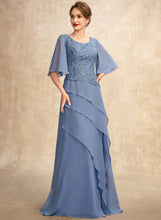 Load image into Gallery viewer, Mother the Neck Mother of the Bride Dresses Floor-Length Sequins Chiffon of Cascading Bride With Roberta Ruffles A-Line Dress Scoop Lace
