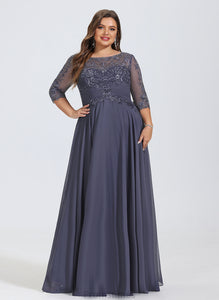 With Chiffon Pleated Floor-Length Prom Dresses A-Line Sequins Lace Sidney Illusion Scoop