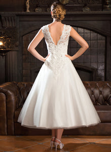 Wedding Dresses Wedding Sequins Dress Ball-Gown/Princess Beading Lace Genesis Tulle With Tea-Length