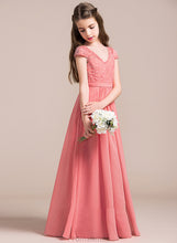 Load image into Gallery viewer, A-Line Junior Bridesmaid Dresses Floor-Length Chiffon Lace V-neck Joselyn