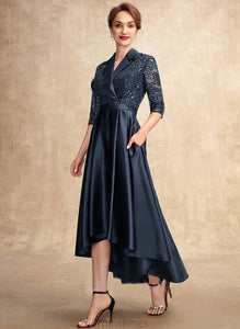 Dress With Mother of the Bride Dresses Bride Pockets Mother A-Line Asymmetrical the Satin Sequins Christine V-neck Lace of