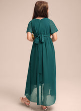 Load image into Gallery viewer, Junior Bridesmaid Dresses Asymmetrical Anya Bow(s) Ruffle Chiffon With Neck A-Line Scoop