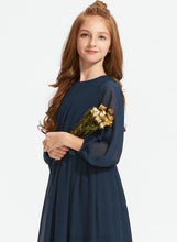 Load image into Gallery viewer, Chiffon Trinity A-Line Scoop Bow(s) With Neck Tea-Length Junior Bridesmaid Dresses Ruffle
