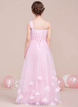 Load image into Gallery viewer, Ruffle With One-Shoulder Jo Tulle Flower(s) Junior Bridesmaid Dresses A-Line Floor-Length