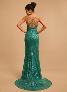 Floor-Length Beading Sequined Renee With Trumpet/Mermaid V-neck Sequins Prom Dresses