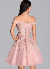 Load image into Gallery viewer, A-Line Homecoming Dresses Beading Off-the-Shoulder With Lace Dress Short/Mini Homecoming Jaylin Tulle