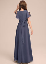 Load image into Gallery viewer, With Ruffle V-neck Junior Bridesmaid Dresses Areli Floor-Length Bow(s) Chiffon A-Line