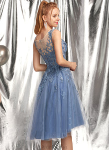 Neck With Amirah Scoop Dress A-Line Homecoming Asymmetrical Tulle Sequins Lace Homecoming Dresses