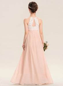 Neck Junior Bridesmaid Dresses Floor-Length Lace A-Line Chiffon Ciara Scoop