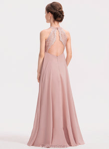 Lace Chiffon Alanna Neck A-Line Floor-Length Scoop Junior Bridesmaid Dresses