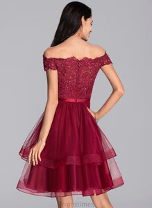 A-Line Tulle With Homecoming Dresses Sequins Dress Lace Off-the-Shoulder Knee-Length Nayeli Homecoming Beading
