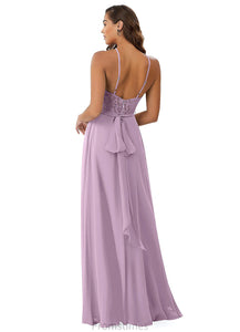 Tricia A-Line/Princess Sleeveless Natural Waist Halter Floor Length Bridesmaid Dresses