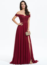 Load image into Gallery viewer, Chiffon Sweep Jolie Sequins Prom Dresses Off-the-Shoulder Train Lace A-Line With