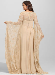 A-Line Esmeralda Square Lace Wedding Dresses Beading Wedding Pleated Dress Floor-Length Chiffon With