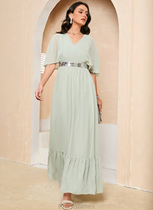 Fabric A-Line V-neck Silhouette Length Neckline Sequins Ankle-Length Embellishment Lilianna Bridesmaid Dresses