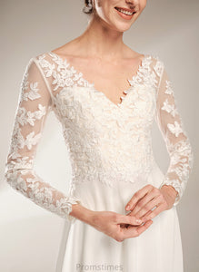 A-Line V-neck Maleah Wedding Wedding Dresses Chiffon Dress Floor-Length Lace