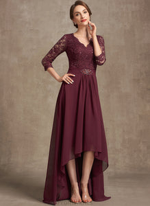 With Mother of the Bride Dresses Lace of Dress V-neck Bride Chiffon Sequins Asymmetrical the A-Line Mother Beading Joslyn