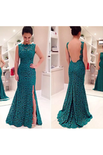 Load image into Gallery viewer, 2024 Scoop Lace Mermaid Evening Dresses With Slit Sweep Train
