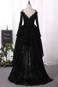 2024 Lace Mid-Length Sleeve Spaghetti Straps Prom Dresses Asymmetrical