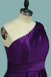 2022 One Shoulder A Line Satin With Ruffles Short/Mini Bridesmaid Dress