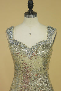 2024 Straps Prom Dresses Sheath With Beads Sequins Floor Length