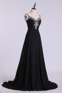 2024 Spaghetti Straps Prom Dresses A Line With Beading