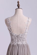 Load image into Gallery viewer, 2024 Low Back Straps A Line Prom Dress With Lace Bodice Chiffon