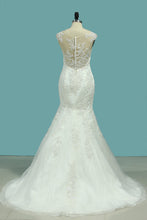 Load image into Gallery viewer, 2024 Mermaid Wedding Dresses Tulle Scoop With Applique And Beads Court Train