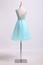 Load image into Gallery viewer, 2022 V Neck Homecoming Dresses Beaded Bodice A Line Short/Mini Tulle And Chiffon