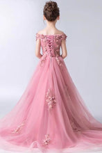 Load image into Gallery viewer, A Line High Low Flower Girl Dresses Appliques Tulle